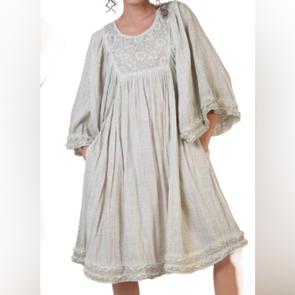 Mint green peasant dress
